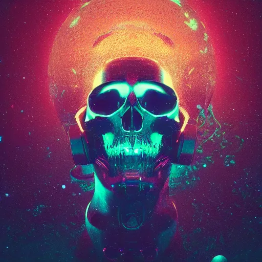 Prompt: astronaut skull, cosmic horror, abstract, ghostly, arcade, duotone, poltergeist, epic lighting, intricate, elegant, highly detailed, smooth, sharp focus, unreal engine 5, raytracing, in the style of beeple and mike winkelmann, ultraviolet colors,