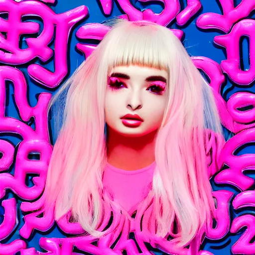Prompt: yassified pink aesthetic portrait of Kim Petras in a japanese kawaii bubblegum y2k album cover style