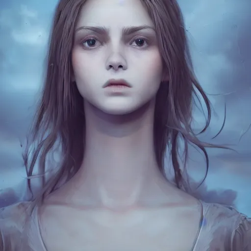 Image similar to a beautiful Cotton Mill Girl, symmetrical, perfect body and face. dramatic angle, ornate, details, smooth, sharp focus, illustration, realistic, cinematic, artstation, award winning, rgb , unreal engine, octane render, cinematic light, macro, depth of field, blur, red light and clouds from the back, highly detailed epic cinematic concept art CG render made in Maya, Blender and Photoshop, octane render, excellent composition, dynamic dramatic cinematic lighting, aesthetic, very inspirational, arthouse by John Singer Sargent