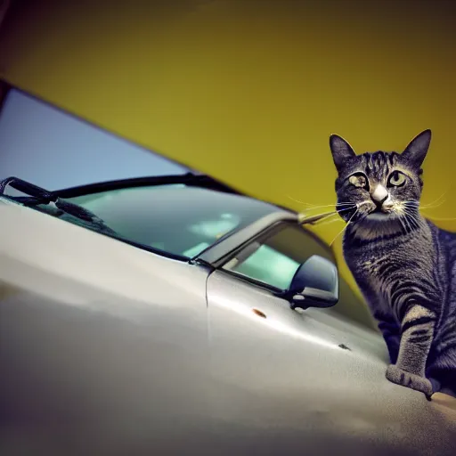 Prompt: cat on a car