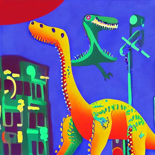 Image similar to “dinosaur singing karaoke detailed trex happy podcast national geographic figure minimalism Edward Cooper Matisse digital art oil painting”