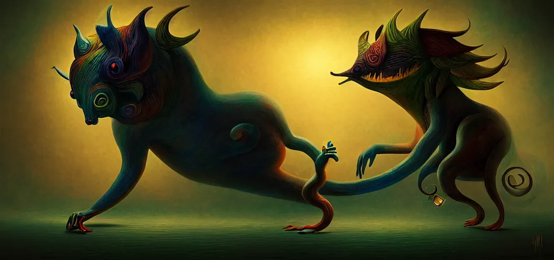 Image similar to strange mythical beasts of whimsy, surreal dark uncanny painting by ronny khalil