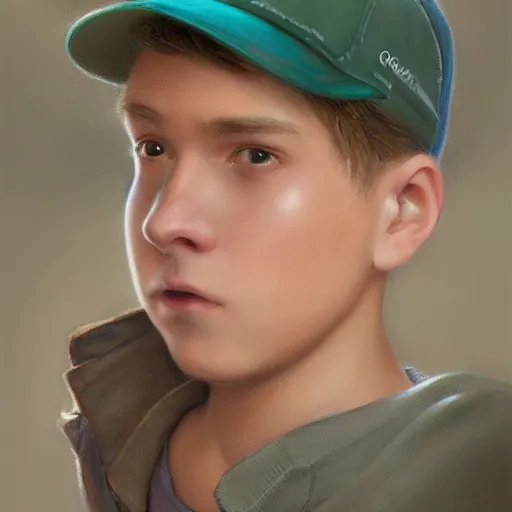 Prompt: A teenager in a cap looks at the camera while using the computer, digital painting, artstation, concept art, donato giancola, Joseph Christian Leyendecker, WLOP, Boris Vallejo, Breathtaking, 8k resolution, extremely detailed, beautiful, establishing shot, artistic, hyperrealistic, octane render, cinematic lighting, dramatic lighting, masterpiece, light brazen, extremely detailed and beautiful face