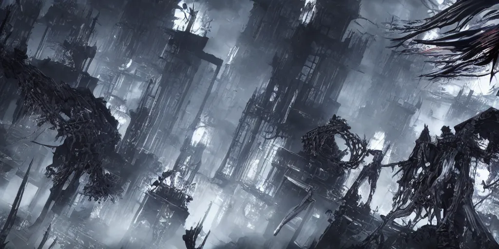 Image similar to grimdark tsutomu nihei blame biomega gothic architecture, unreal engine, 8 k, ultra realistic, ultra detail