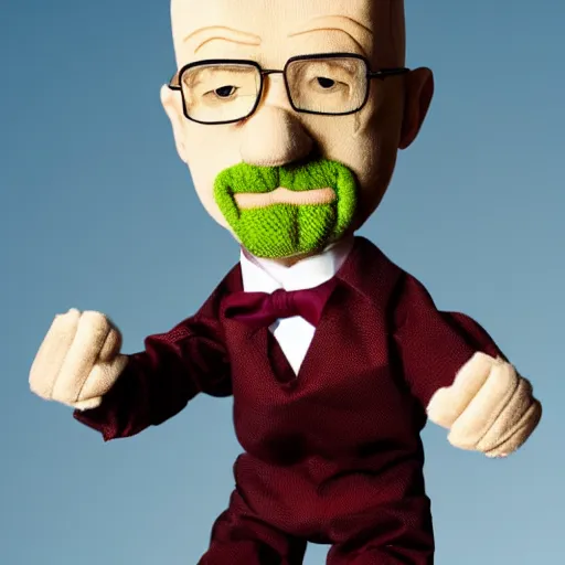 Image similar to Walter White Ventriloquist Puppet, 4k, stock photo, full body, detailed, vintage photo