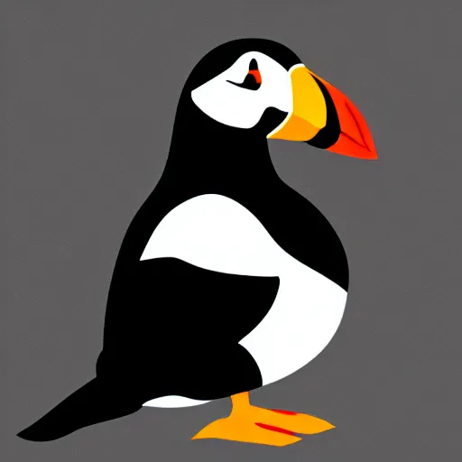 Image similar to flat single tone black vector silhouette of a puffin, pure white background, 4 k resolution
