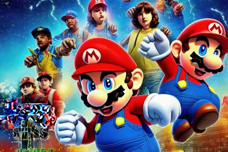 Image similar to Super Mario Bros as a live action modern action movie in the style of the MCU and stranger things ultra realistic, 4K, movie still, UHD, sharp, cinematic