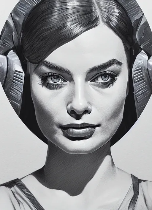 Prompt: Margot Robbie as Princess Leia, by artgerm, beautiful, mixed media on toned paper, 2021, very detailed, coffee art