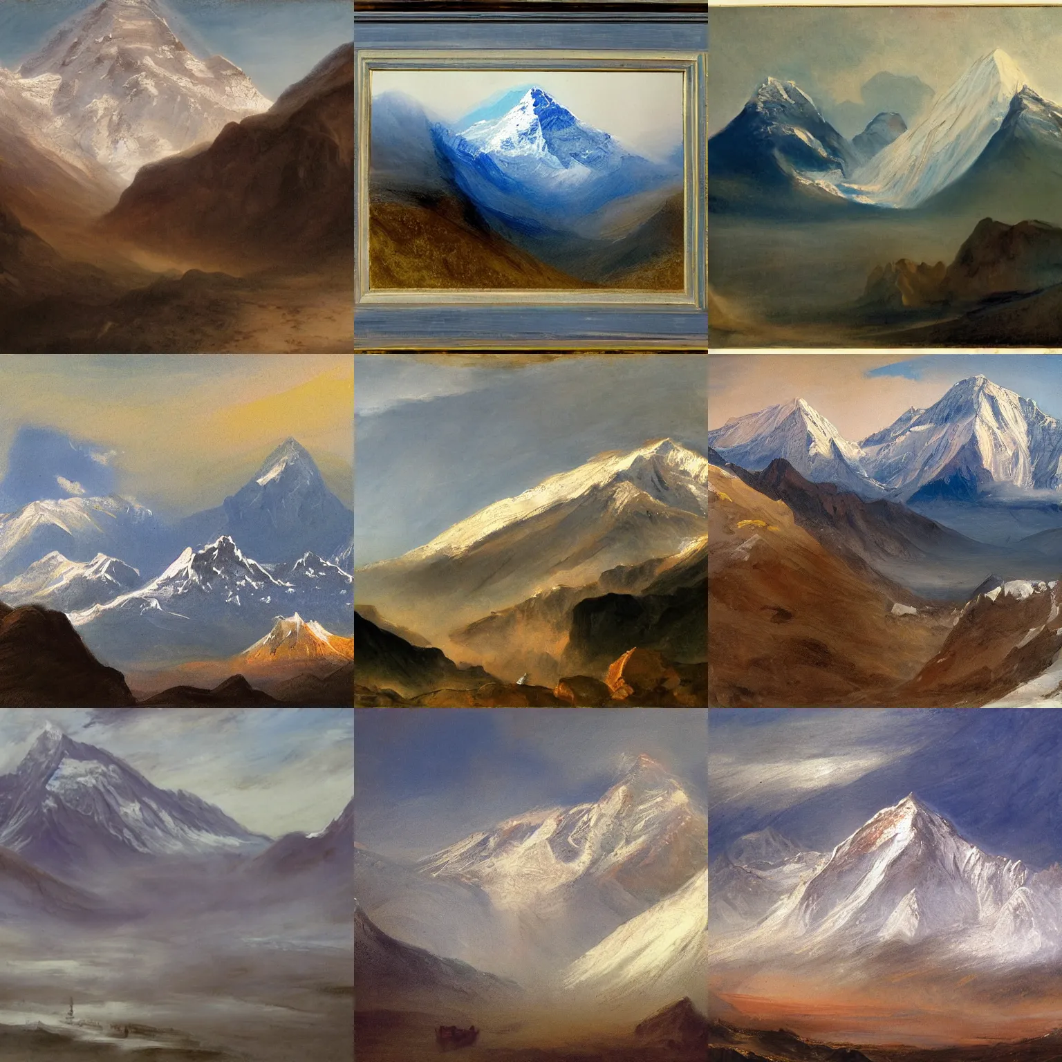 Prompt: painting of mount everest in the style of j. m. w turner