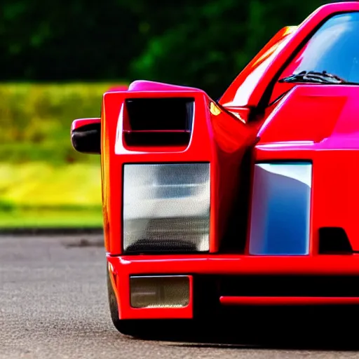 Image similar to close up of arnold schwarzenegger driving a ferrari f 4 0, photo of the year, golden hour, highly detailed