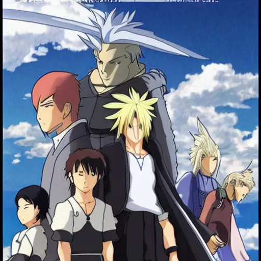 Image similar to cloud ff 7 anime, studio ghibli