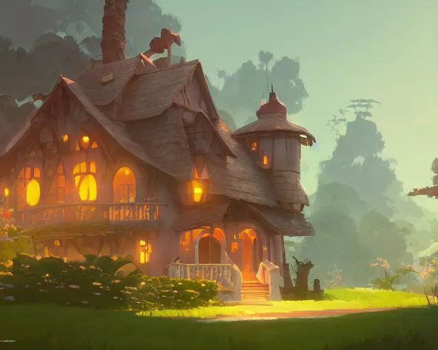 Image similar to fantasy cottagecore house with a beautiful garden, cory loftis, james gilleard, atey ghailan, makoto shinkai, goro fujita, studio ghibli, rim light, exquisite lighting, clear focus, very coherent, plain background, soft painting