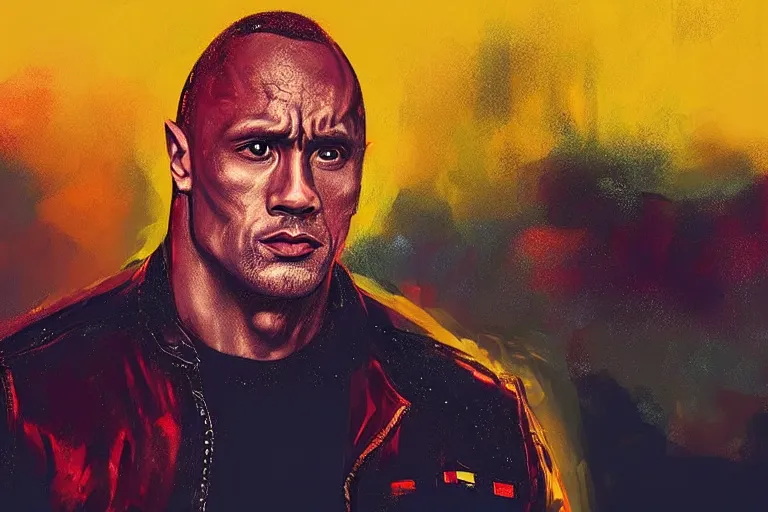 Image similar to “ a portrait bts with the rock as the lead singer - pop band, rainy background, bright art masterpiece artstation. 8 k, sharp high quality artwork in style of jose daniel cabrera pena, concept art by tooth wu, fanart ”