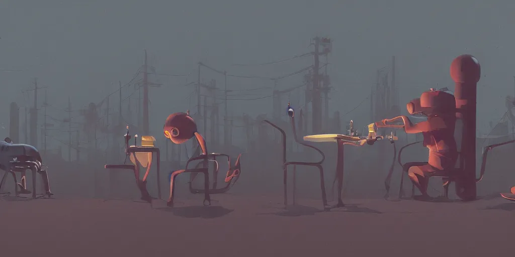 Image similar to two chess players by Simon Stalenhag and Goro Fujita, 8k, trending on artstation, hyper detailed, cinematic