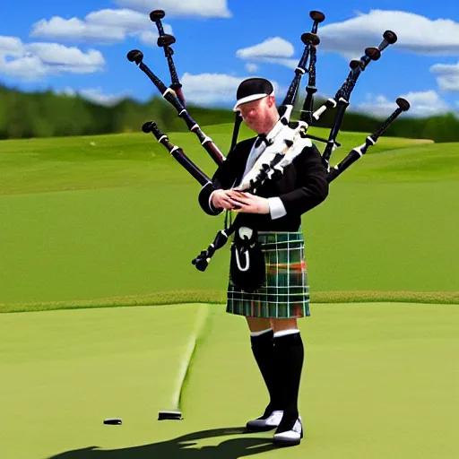 Image similar to Hornet playing bagpipes on a golf course, realistic, hyper real, detailed,