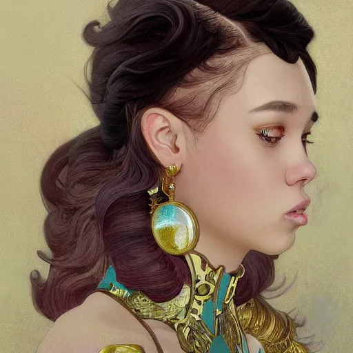 Image similar to Doja Cat, highly detailed, digital painting, artstation, concept art, smooth, sharp focus, illustration, ArtStation, art by artgerm and greg rutkowski and alphonse mucha and J. C. Leyendecker and Edmund Blair Leighton and Katsuhiro Otomo and Geof Darrow and Phil hale and Ashley wood and Ilya repin and Charlie Bowater