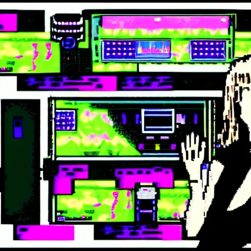 Image similar to Tilda Swinton as a techno DJ in a PC-98 game, visual novel, anime, cyberpunk