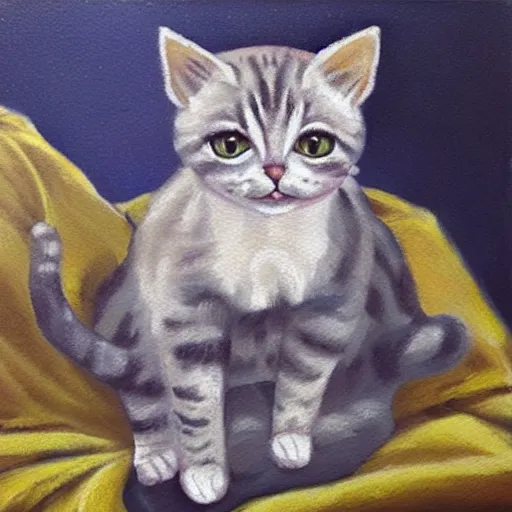 Prompt: cat in pajamas, oil painting