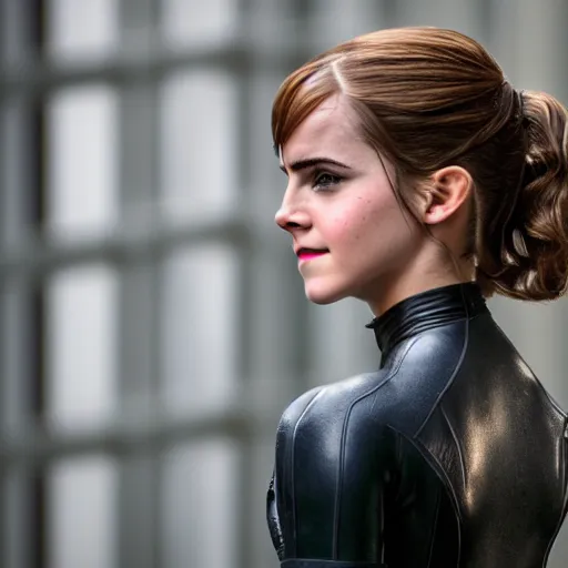 Prompt: Emma Watson as Catwoman, XF IQ4, f/1.4, ISO 200, 1/160s, UHD, microdetails, Sense of Depth, AI enhanced, HDR, in-frame