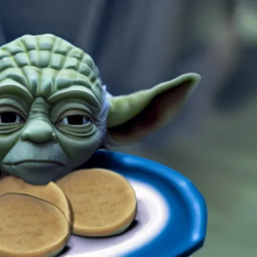 Image similar to A still of Yoda eating arepas, 4k, photograph, ultra realistic, highly detailed, professional lighting