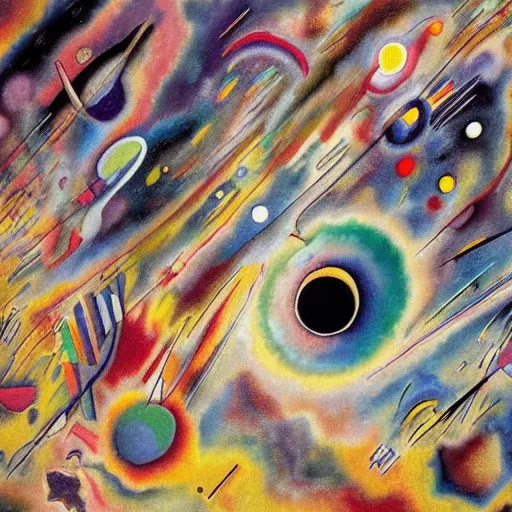 Prompt: creation of the universe, Wassily Kandinsky, Jackson Pollock, high details, ultra-realistic, artstation trending.