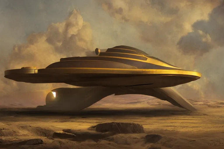 Prompt: egyptian spaceship, matte painting