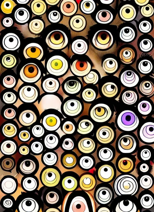 Image similar to diverse eyes!, dot pupils, round pupil, happy human eyes, round iris, advanced art, art styles mix, from wikipedia, grid of styles, various eye shapes