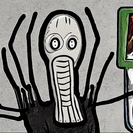 Image similar to Salad-Fingers illustration of the hit youtube-series as a commentary portrait