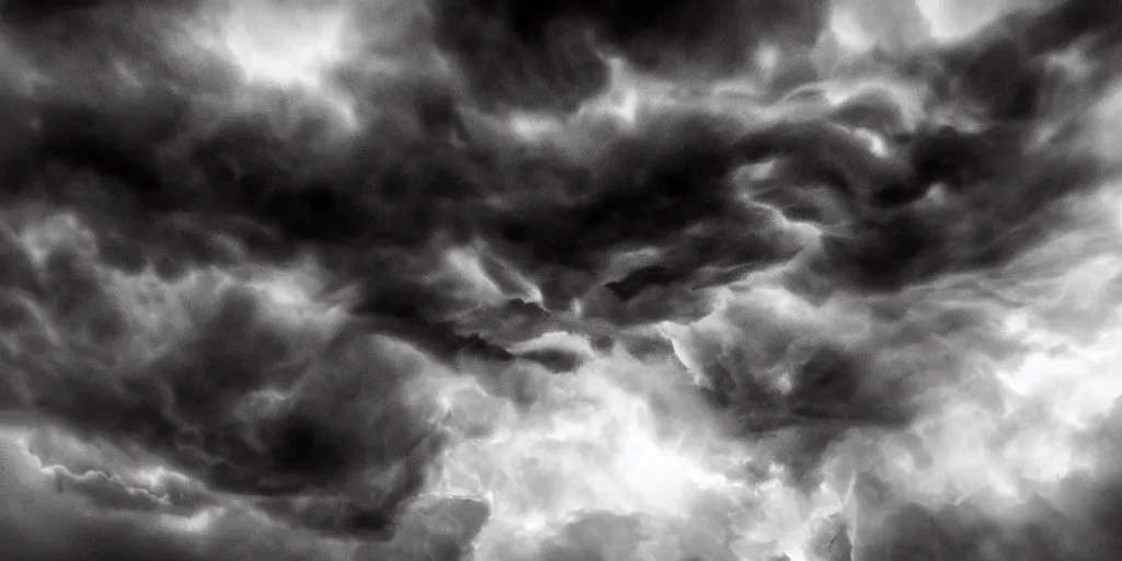 Prompt: side of an angry face in a realistic standalone cloud on black background