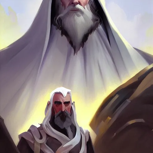 Image similar to greg manchess portrait painting of saruman as overwatch character, medium shot, asymmetrical, profile picture, organic painting, sunny day, matte painting, bold shapes, hard edges, street art, trending on artstation, by huang guangjian and gil elvgren and sachin teng