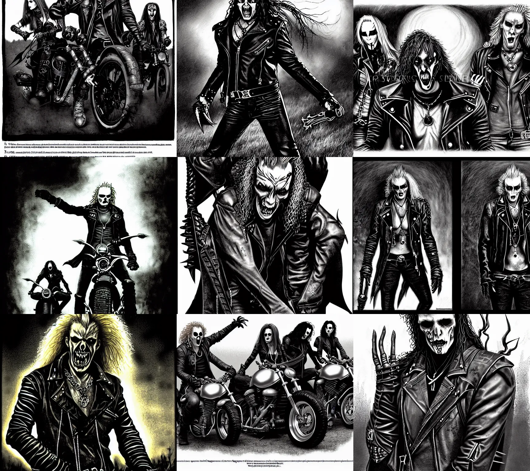 Image similar to photographic / photorealistic version of : biker vampires, gangrel, circle of the crone, illustration from a world of darkness vampire : the requiem source book ( by white wolf )