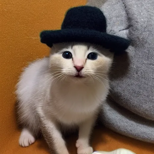 Image similar to kitten photo, wearing wool hat, tongue mlem!, cat ears