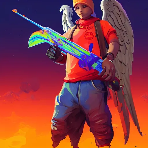 Prompt: Angel cherub ski mask orange hoodie, golden necklace fantasy art apex fortnite Video game icon, 2d game art gta5 cover , official fanart behance hd artstation by Jesper Ejsing, by RHADS, Makoto Shinkai and Lois van baarle, ilya kuvshinov, rossdraws