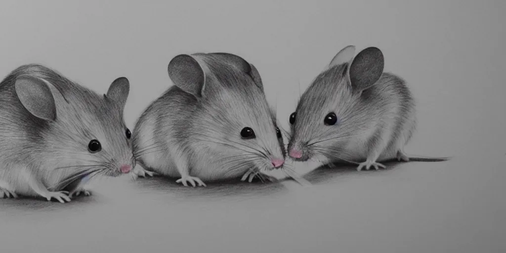 Image similar to a beautiful pencil drawing of two cartoon mice; masterpiece; extremely highly detailed; ultra-realistic; trending on artstation