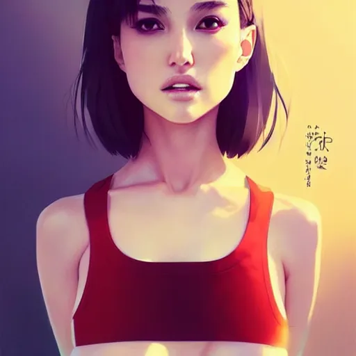 Prompt: a beautiful young japanese natalie portman alluring instagram model in crop top, large chest, by guweiz and wlop and ilya kuvshinov and artgerm, symmetrical eyes, aesthetic, gorgeous, stunning, alluring, attractive, artstation, deviantart, pinterest, digital art