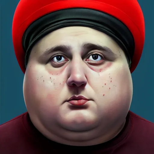 Image similar to hyperrealistic mixed media image of obese eric cartman, stunning 3 d render inspired art by greg rutkowski and xiang duan and thomas eakes, perfect facial symmetry, flesh texture, realistic, highly detailed attributes and atmosphere, dim volumetric cinematic lighting, 8 k octane detailed render, post - processing, masterpiece,