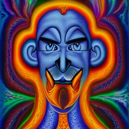 Prompt: waluigi becomes a fractal, painted by alex grey. psychedelic visionary art