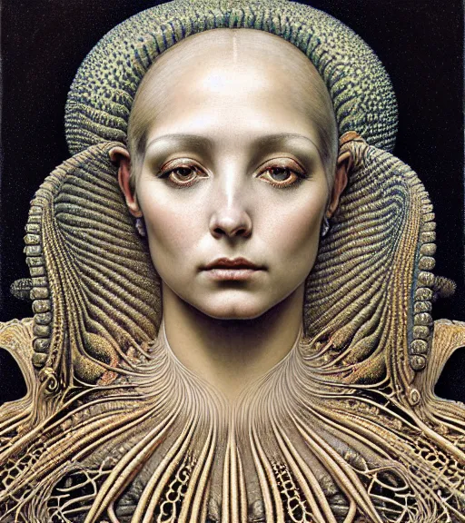 Image similar to detailed realistic beautiful cleopatra face portrait by jean delville, gustave dore, iris van herpen and marco mazzoni, art forms of nature by ernst haeckel, art nouveau, symbolist, visionary, gothic, neo - gothic, pre - raphaelite, fractal lace, intricate alien botanicals, ai biodiversity, surreality, hyperdetailed ultrasharp octane render