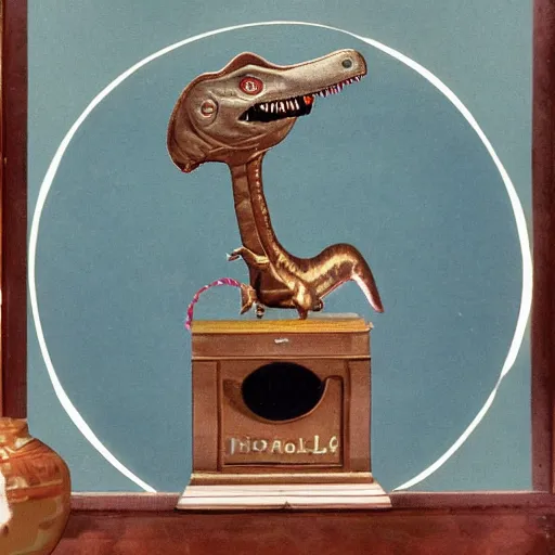 Prompt: dinosaur victrola