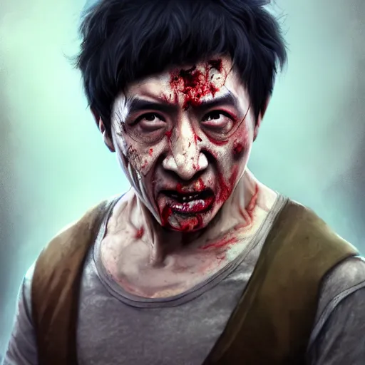 Image similar to a zombie Jackie Chan by WLOP, dark fantasy, trending on artstation