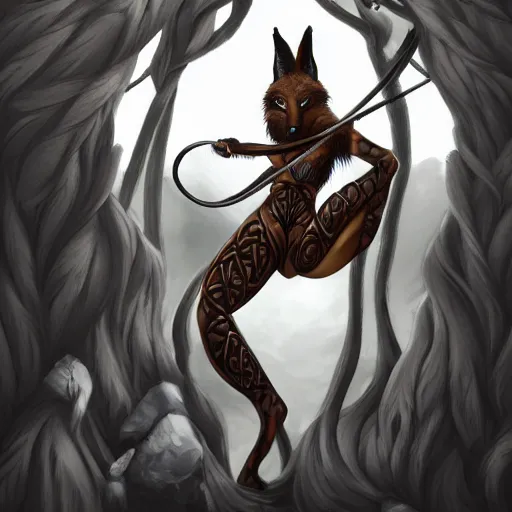 Prompt: award-winning extremely detailed FurAffinity cartoon fantasy art of a wild naturally gorgeous shapely black white auburn fur-covered anthro Celtic warrior female fox with black paws and dazzling eyes and a long tail and long braided hair, wielding a knife, 4k, Hibbary, Dark Natasha, Goldenwolf, realistic shading, trending on FurAffinity