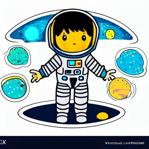 Prompt: cute astronaut sticker art, vector art, concept, white background