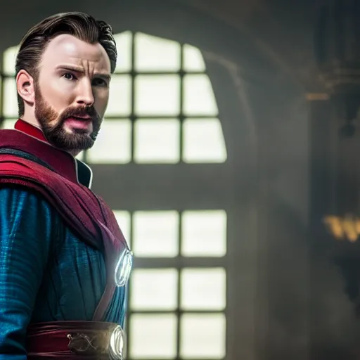 Prompt: chris evans as doctor strange, marvel cinematic universe, mcu, canon eos r 3, f / 1. 4, iso 2 0 0, 1 / 1 6 0 s, 8 k, raw, unedited, symmetrical balance, in - frame,