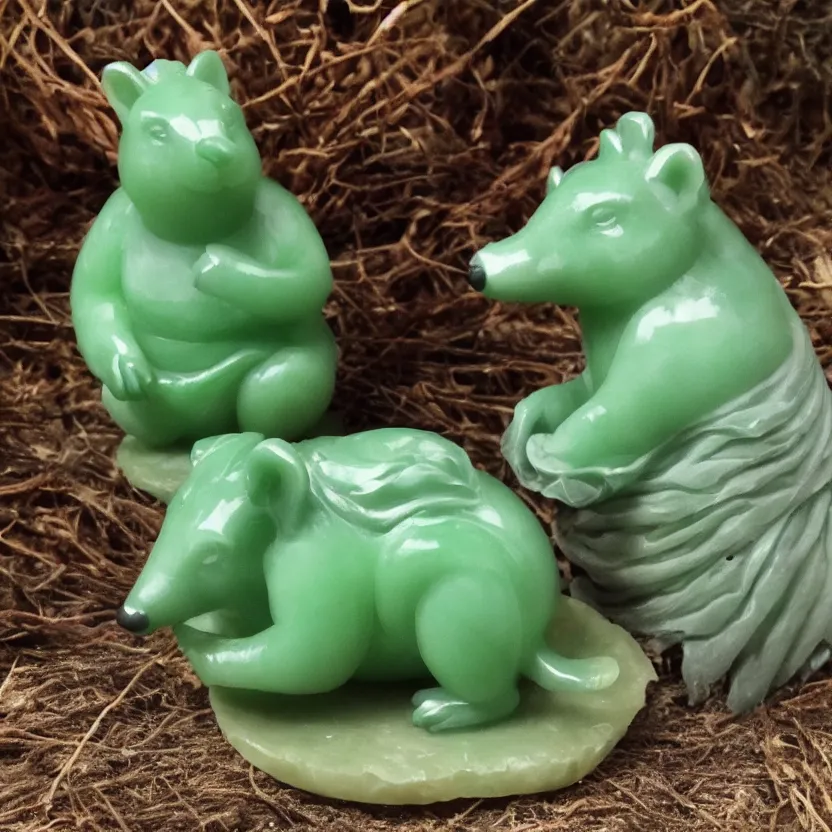 Prompt: carefully crafted jade statue of hedgehog