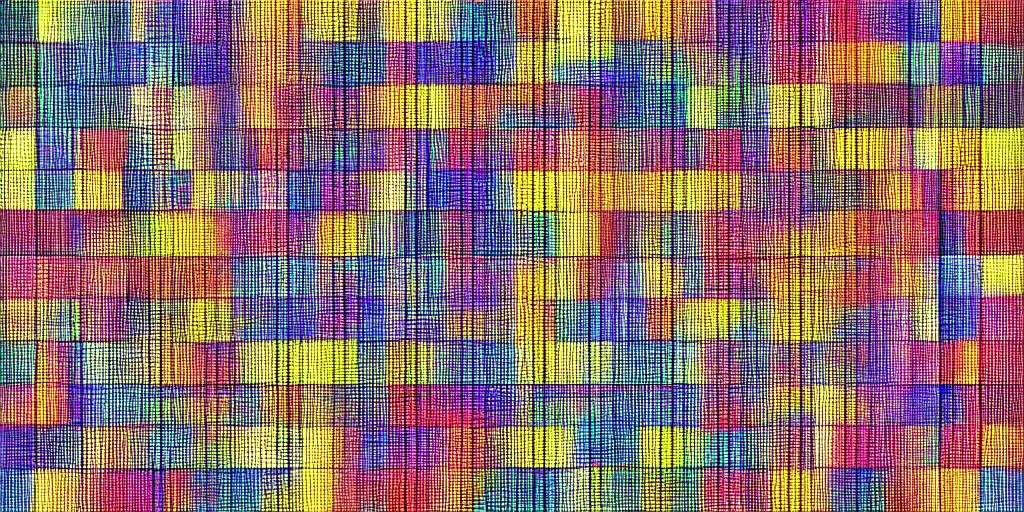 Image similar to a mosaic painting of a grid of 1 0 2 4 colored squares, random muted colors, by gerhard richter, white border and background, lacquer on canvas, 1 0 2 4 farben abstract, geometric, sharp focus, highly detailed, digital painting, hyperealism, 8 k, hd