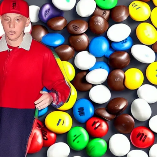 Prompt: Eminem disguised as an M&M’s mascot