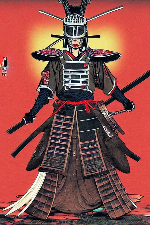 Prompt: poster of tom brady as a samurai, wearing sengoku - era shogunate armor and mask, by yoichi hatakenaka, masamune shirow, josan gonzales and dan mumford, ayami kojima, takato yamamoto, barclay shaw, karol bak, yukito kishiro
