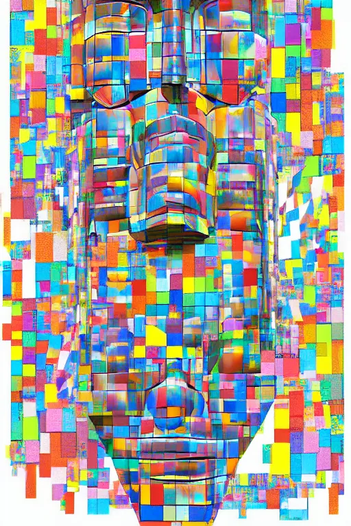 Image similar to cubist moai statue cutout digital illustration cartoon colorful beeple