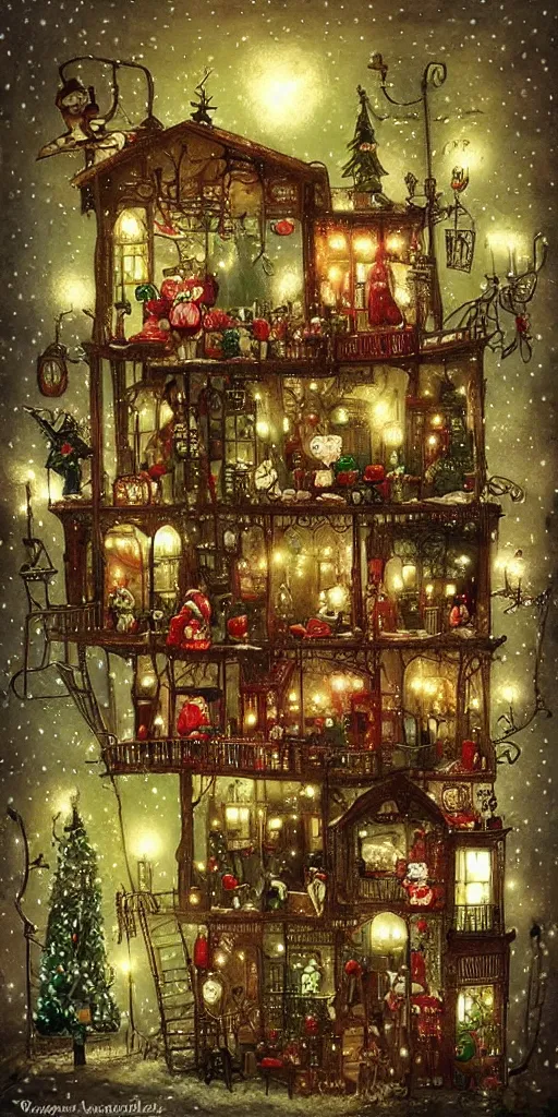 Prompt: an indoor christmas scene by alexander jansson