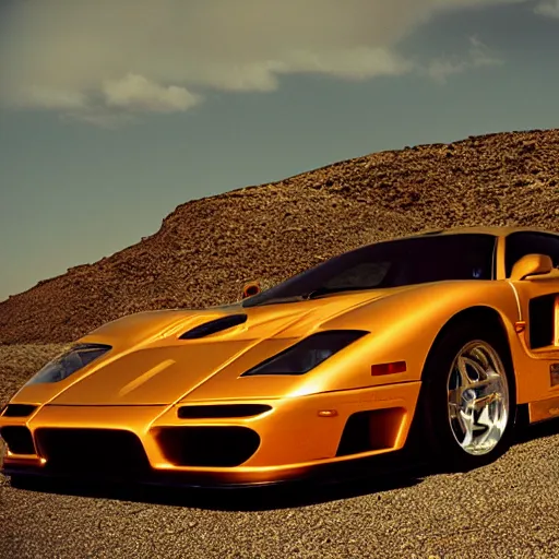 Image similar to a saleen s 7, in the desert, film still, panavision panaflex